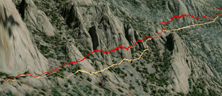 Two proposed hiking trails on a mountainside Two proposed hiking trails on a mountainside